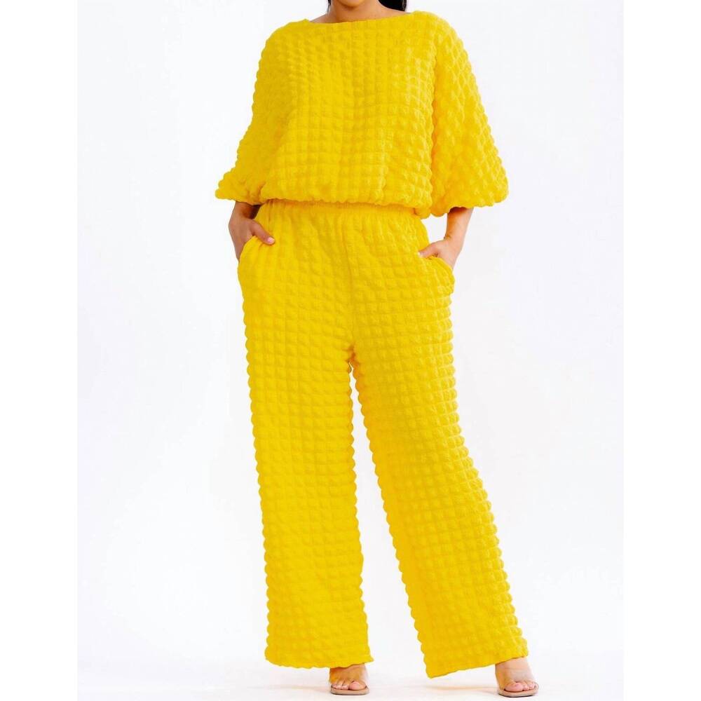 NEW KAREN T DESIGN relaxed-fit top & wide-leg pants in yellow